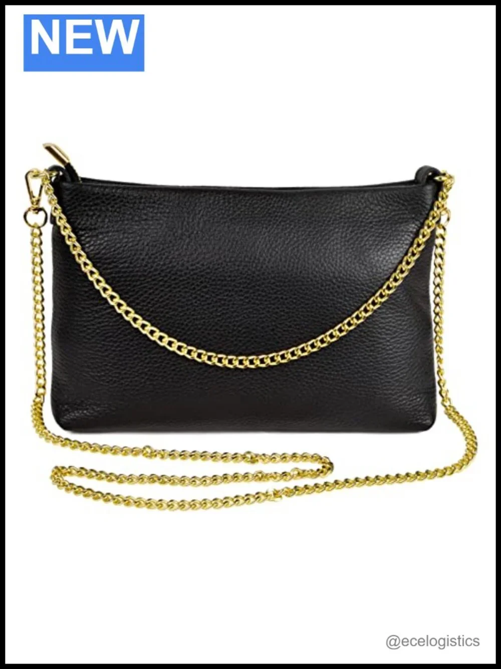 Genuine Leather Evening Bag Clutch Crossbody Gold Chain Strap Shoulder Purse